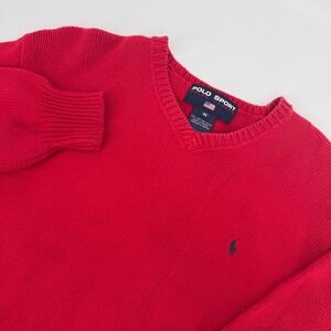 Polo Sport Ralph Lauren V-Neck Sweater Men M Red 100% Cotton Vintage Macau